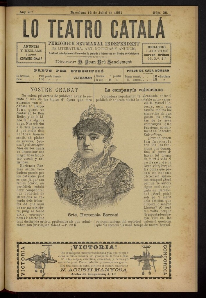 Miniatura de Lo Teatro Catalá del 16 de julio de 1891, nº 38