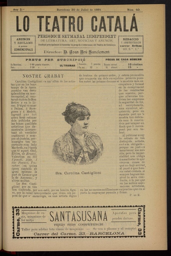 Miniatura de Lo Teatro Catalá del 30 de julio de 1891, nº 40