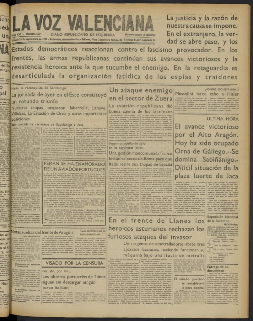 Miniatura de La Voz Valenciana del 25 de septiembre de 1937