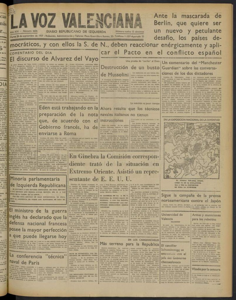 Miniatura de La Voz Valenciana del 28 de septiembre de 1937