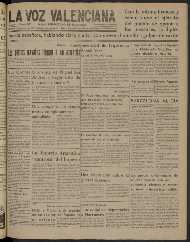 Miniatura de La Voz Valenciana del 29 de septiembre de 1937