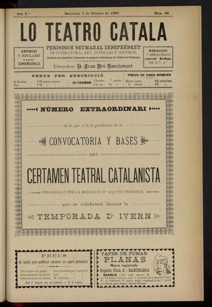 Miniatura de Lo Teatro Catalá del 1 de octubre de 1891, nº 48