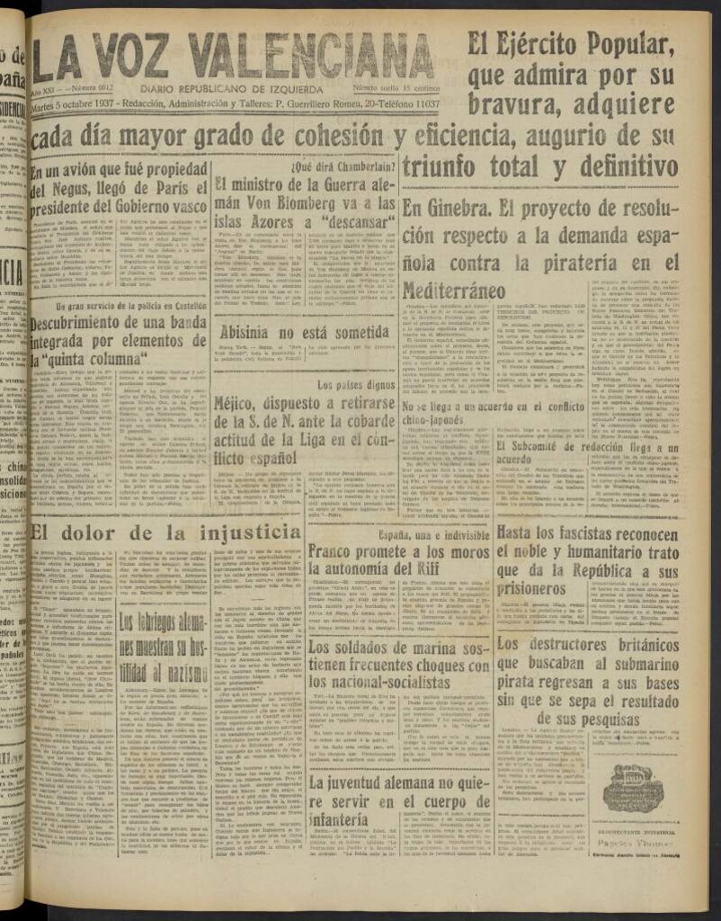 Miniatura de La Voz Valenciana del 5 de octubre de 1937