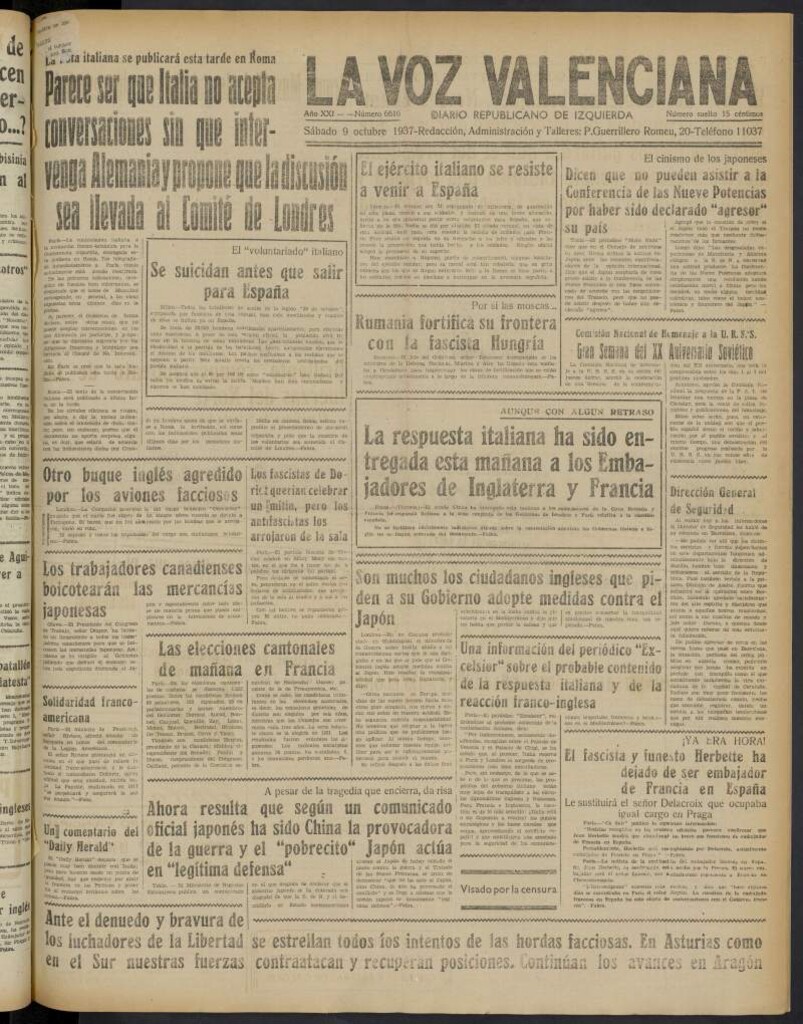 Miniatura de La Voz Valenciana del 9 de octubre de 1937