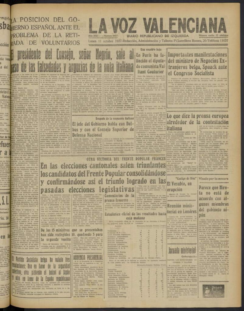 Miniatura de La Voz Valenciana del 11 de octubre de 1937