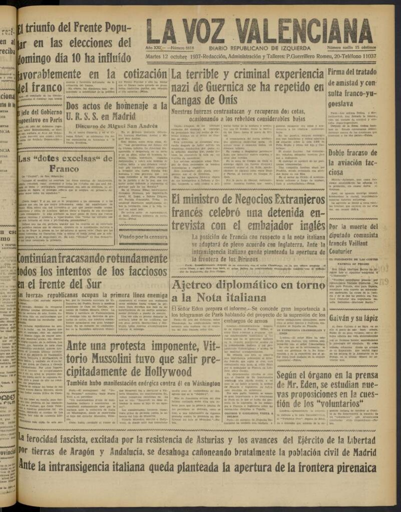 Miniatura de La Voz Valenciana del 12 de octubre de 1937