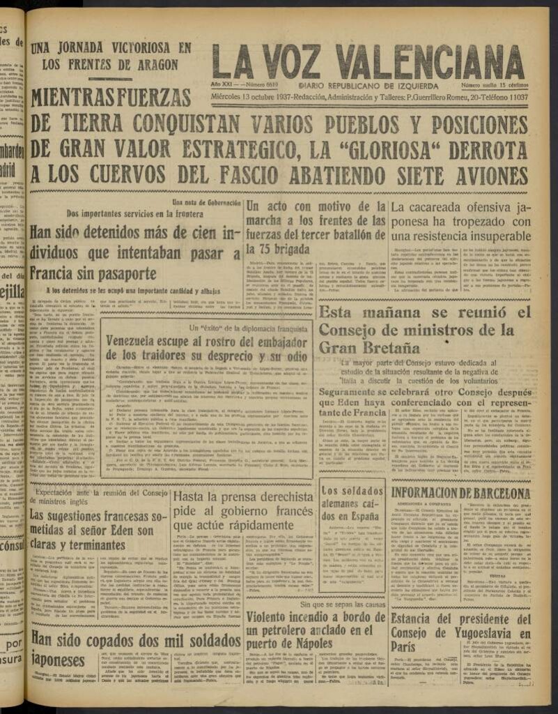 Miniatura de La Voz Valenciana del 13 de octubre de 1937
