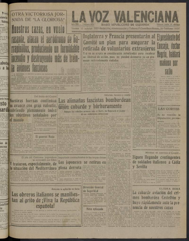 Miniatura de La Voz Valenciana del 15 de octubre de 1937