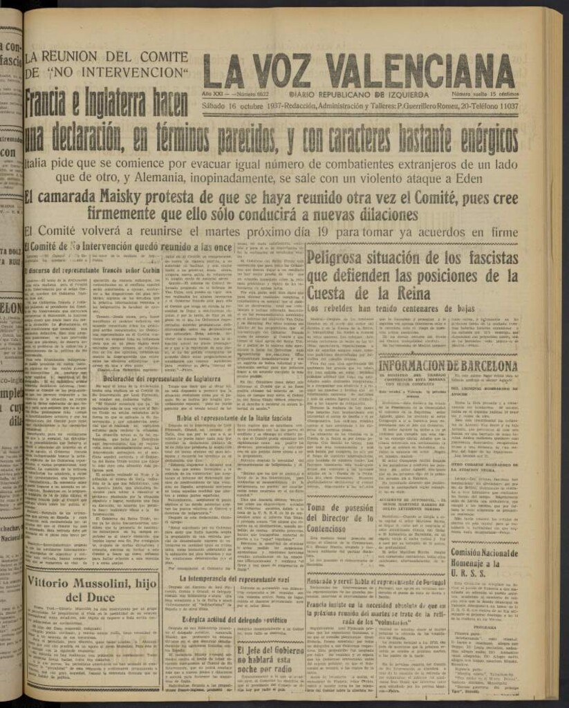 Miniatura de La Voz Valenciana del 16 de octubre de 1937