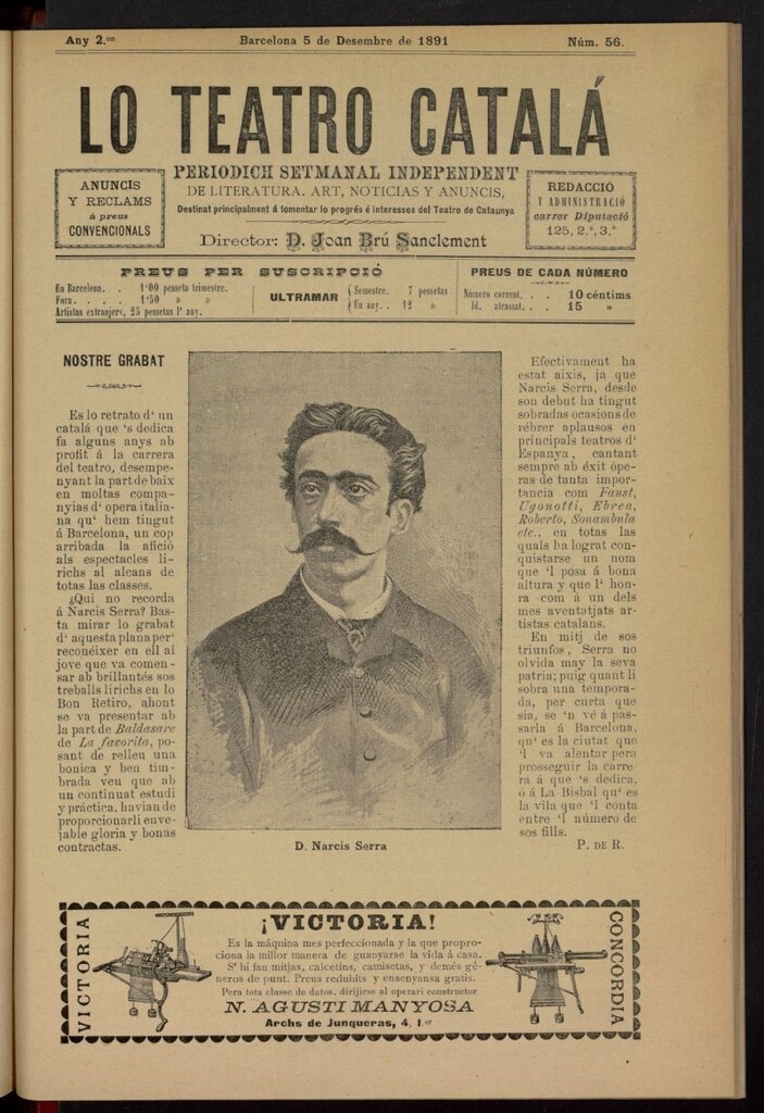 Miniatura de Lo Teatro Catalá del 5 de diciembre de 1891, nº 56