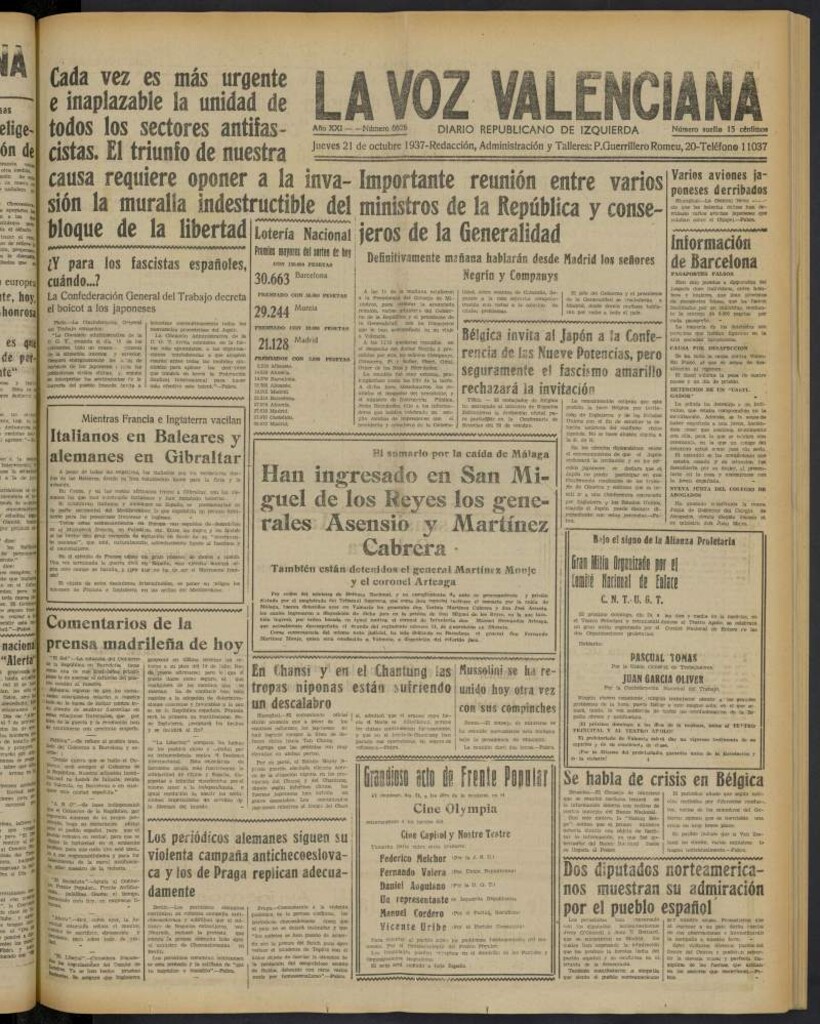 Miniatura de La Voz Valenciana del 21 de octubre de 1937