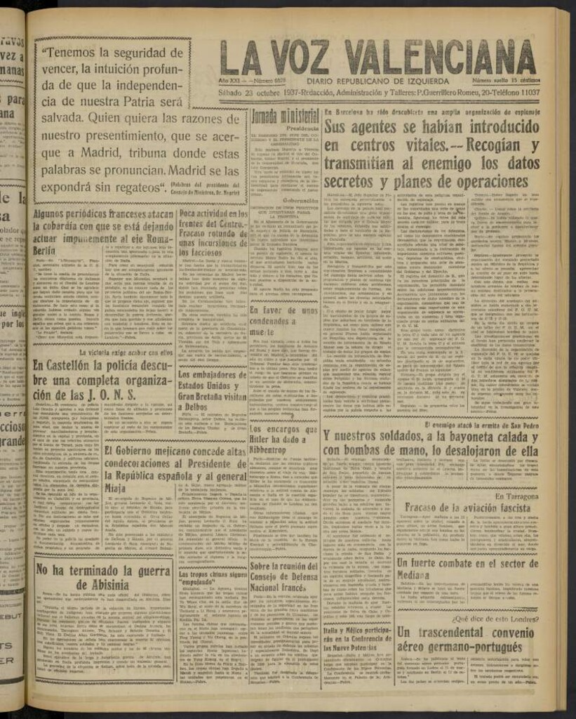 Miniatura de La Voz Valenciana del 23 de octubre de 1937