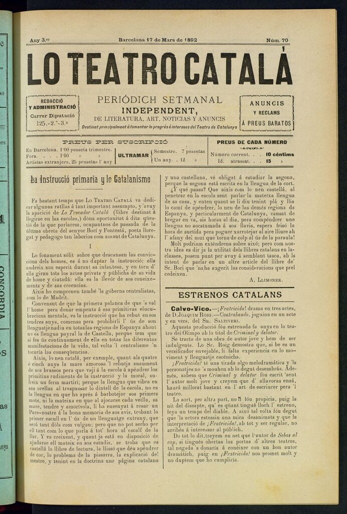 Miniatura de Lo Teatro Catalá del 17 de mars de 1892