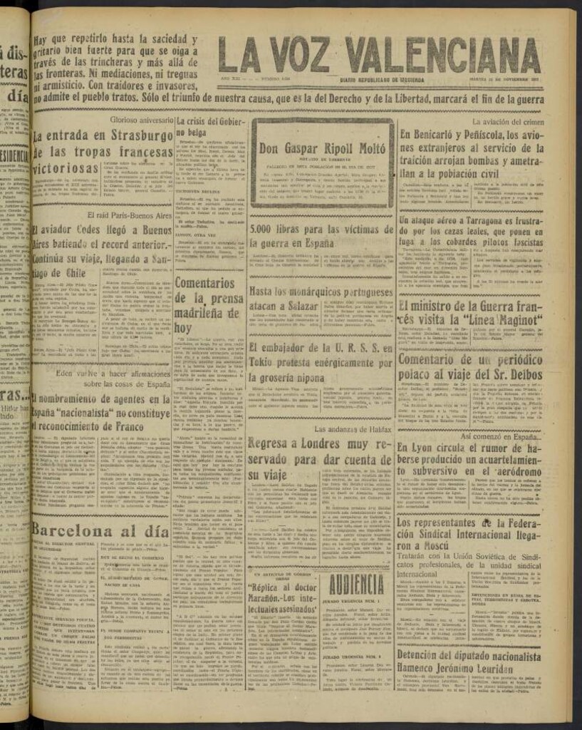 Miniatura de La Voz Valenciana del 23 de noviembre de 1937