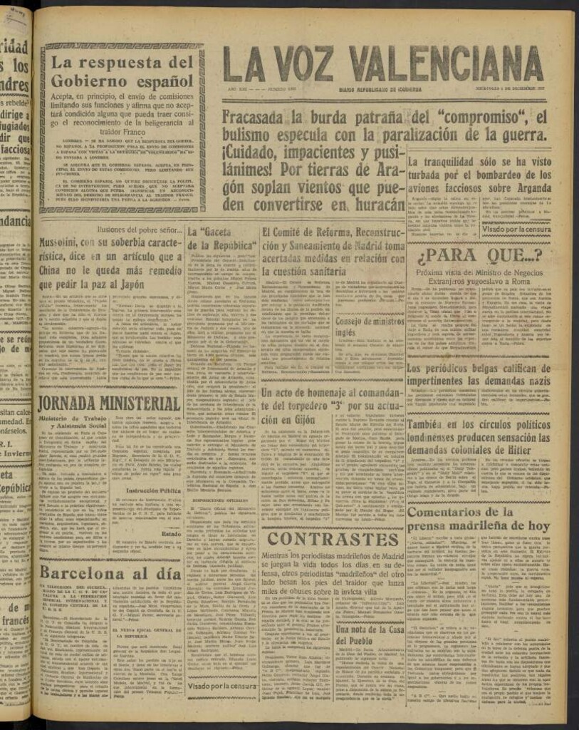 Miniatura de La Voz Valenciana del 1 de diciembre de 1937