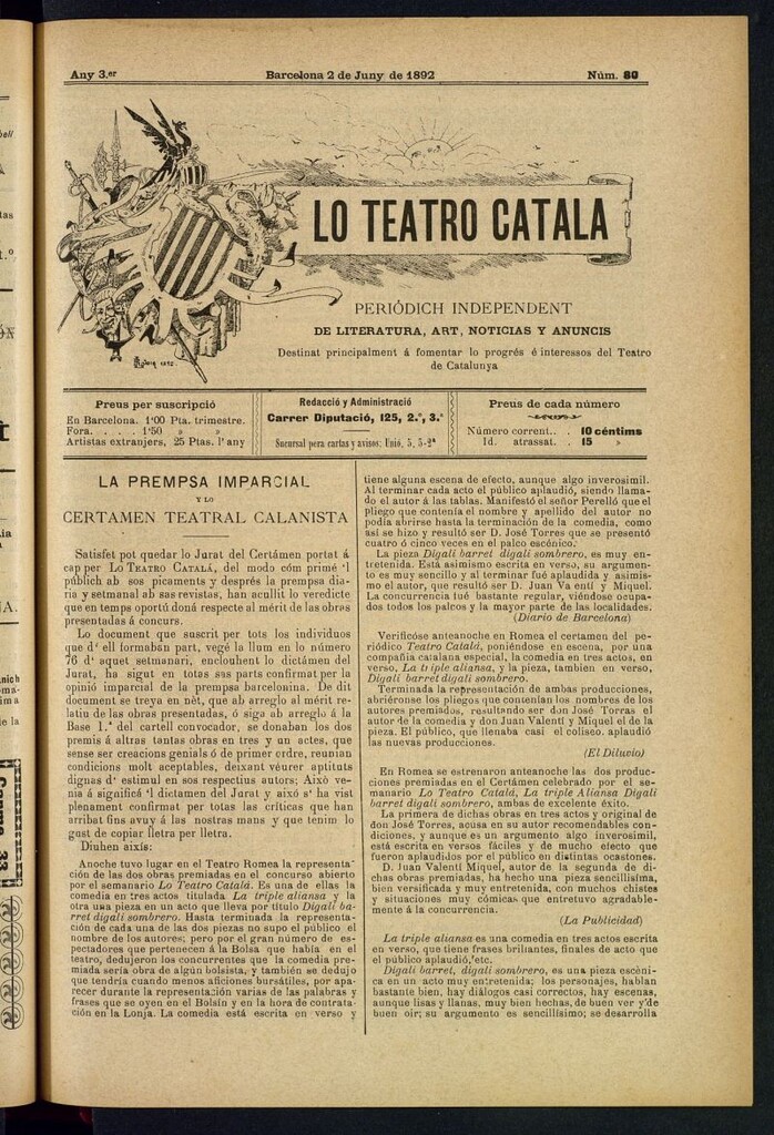 Miniatura de Lo Teatro Catalá del 2 de juny de 1892