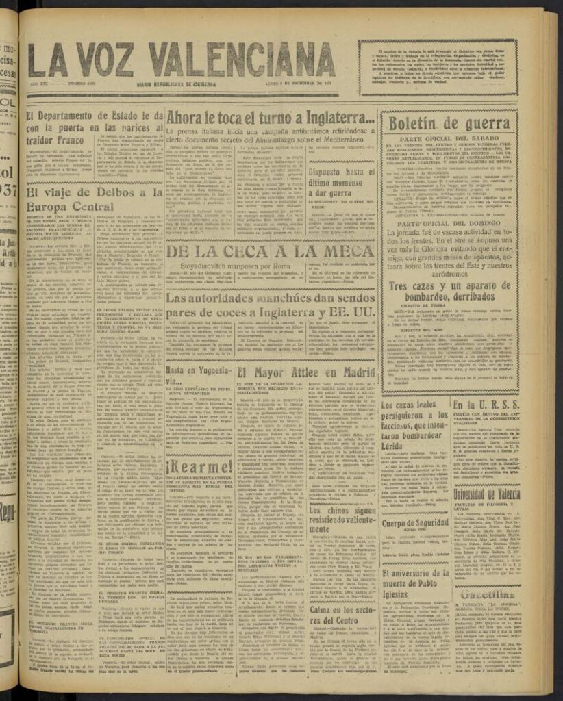 Miniatura de La Voz Valenciana del 6 de diciembre de 1937