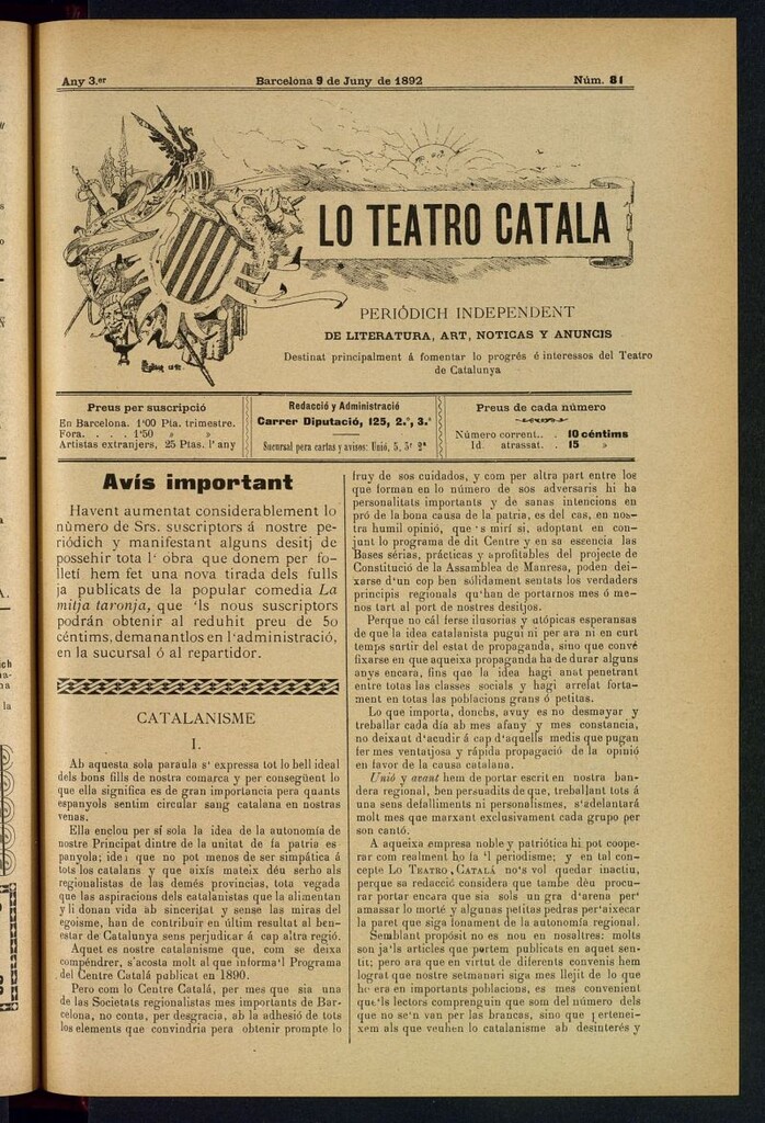 Miniatura de Lo Teatro Catalá del 9 de juny de 1892