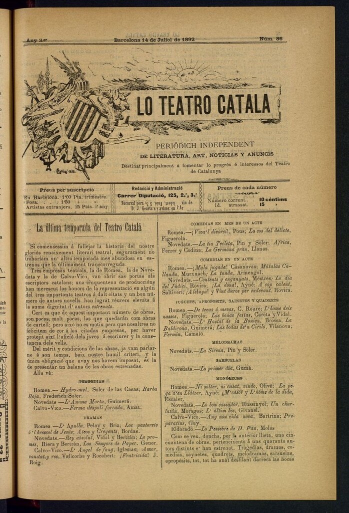 Miniatura de Lo Teatro Catalá del 14 de juliol de 1892