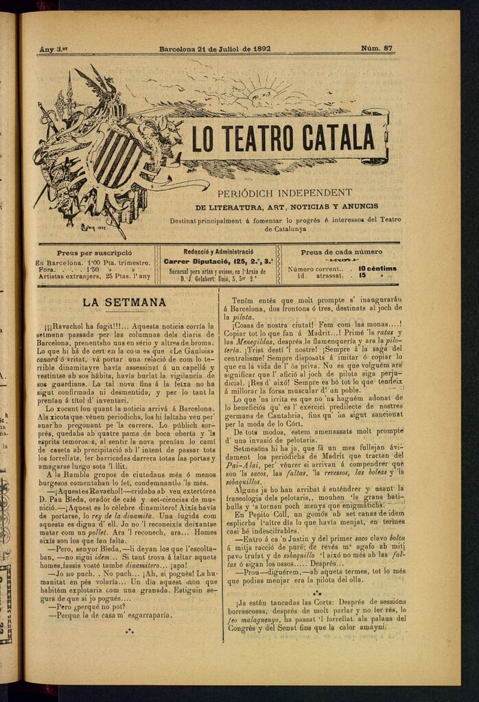 Miniatura de Lo Teatro Catalá del 21 de juliol de 1892