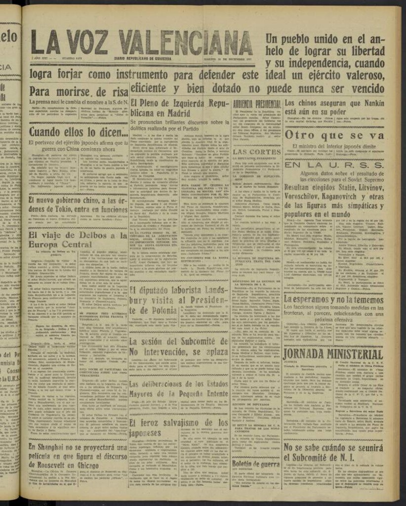 Miniatura de La Voz Valenciana del 14 de diciembre de 1937