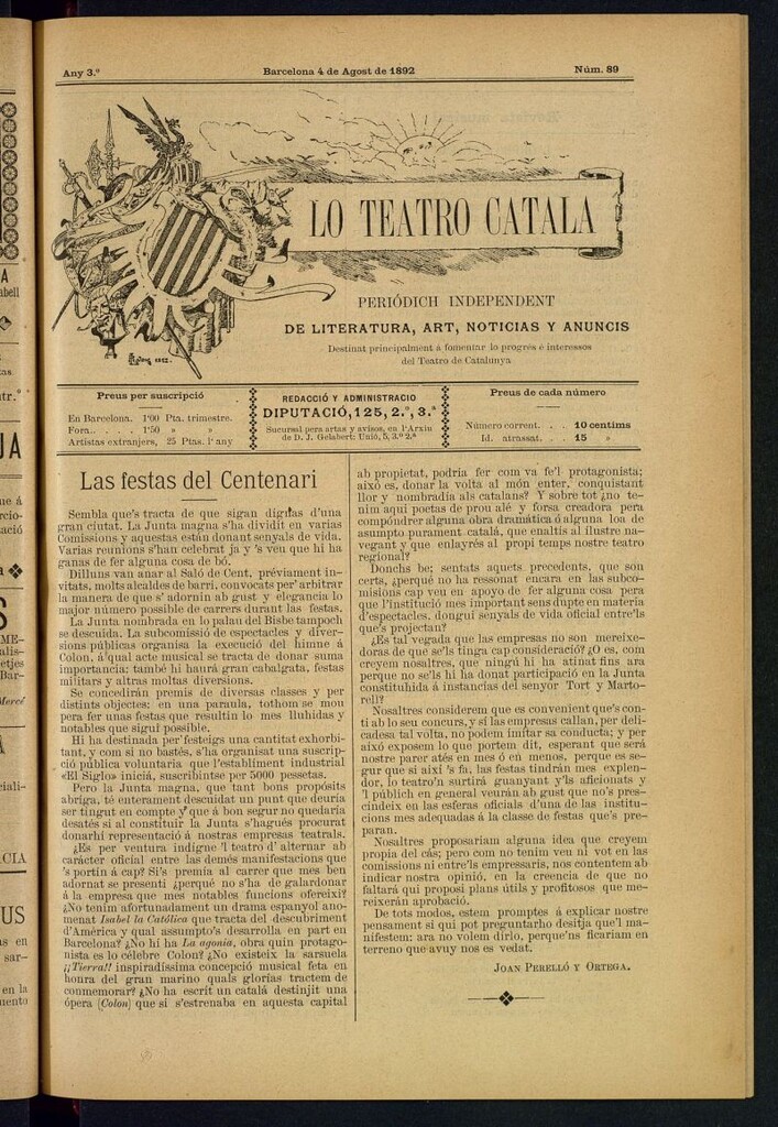 Miniatura de Lo Teatro Catalá del 4 de agost de 1892