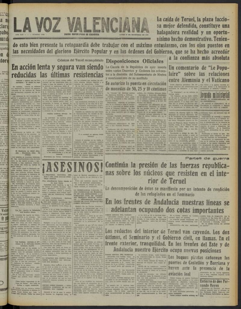 Miniatura de La Voz Valenciana del 27 de diciembre de 1937