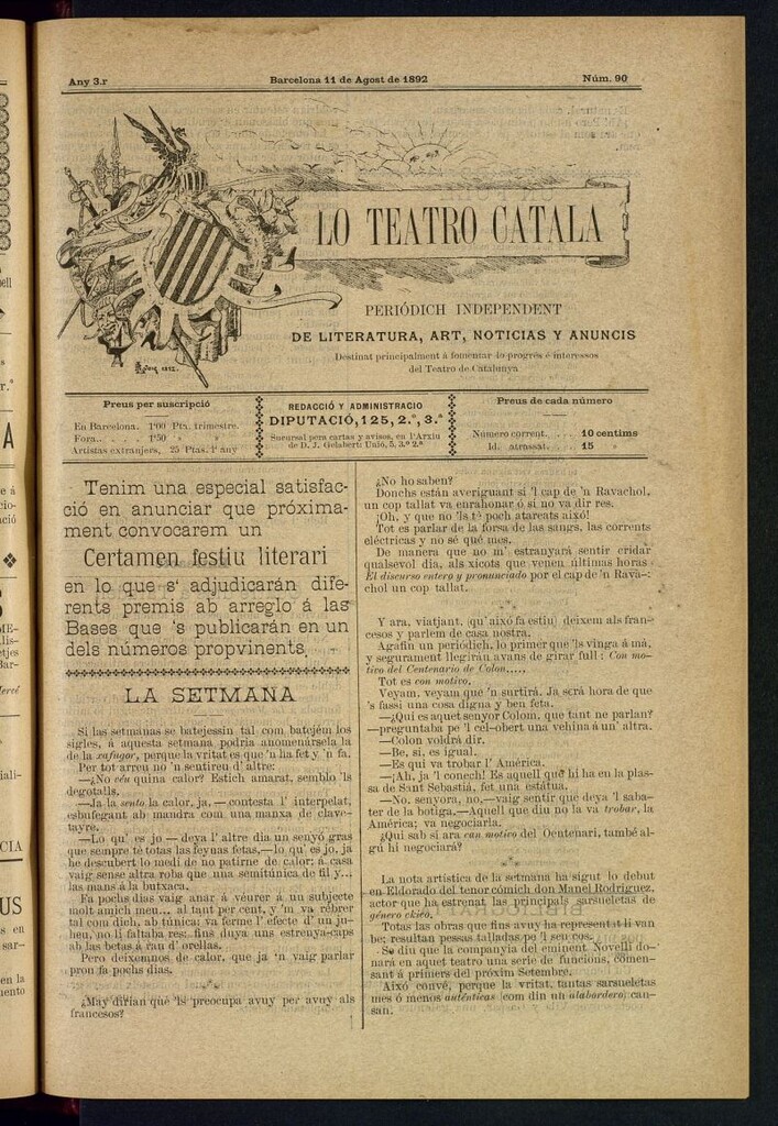Miniatura de Lo Teatro Catalá del 11 de agost de 1892