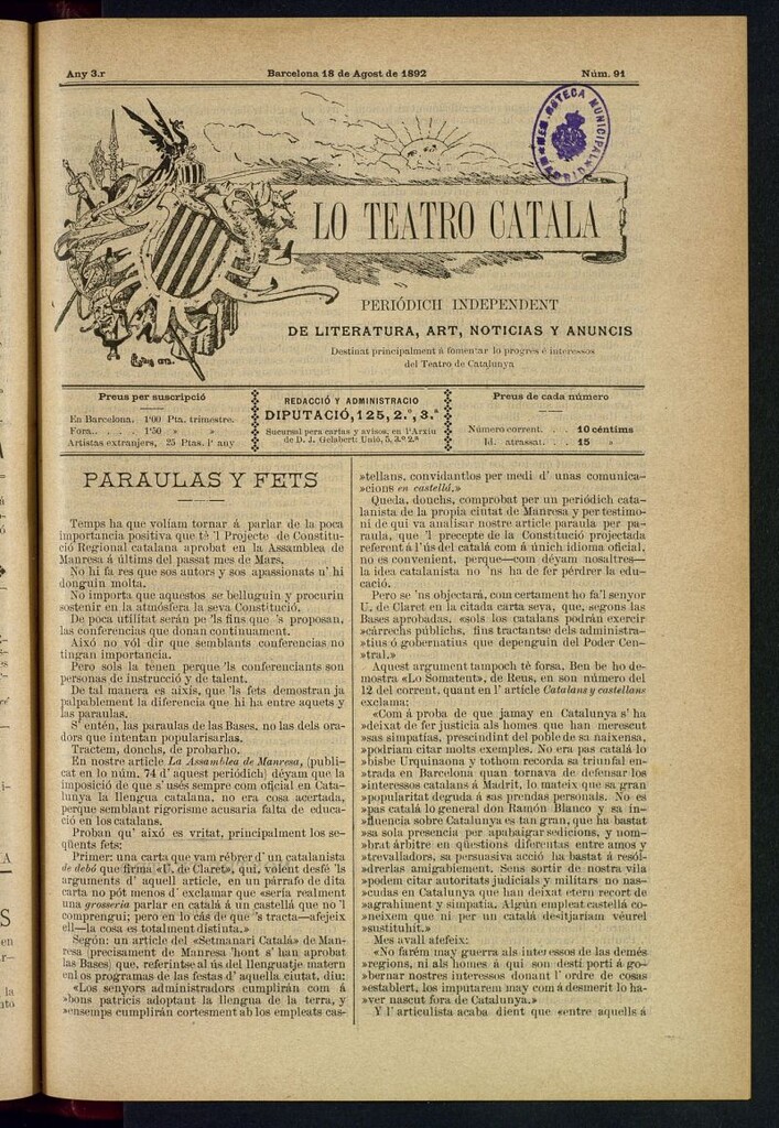 Miniatura de Lo Teatro Catalá del 18 de agost de 1892