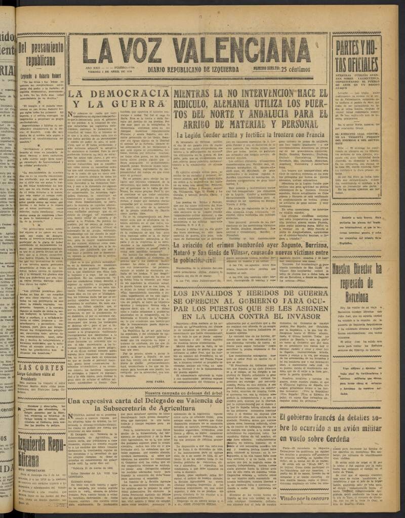 Miniatura de La Voz Valenciana del 1 de abril de 1938