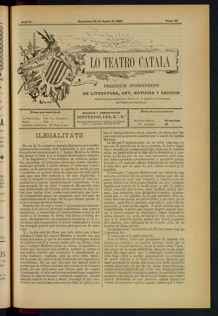 Miniatura de Lo Teatro Catalá del 25 de agost de 1892