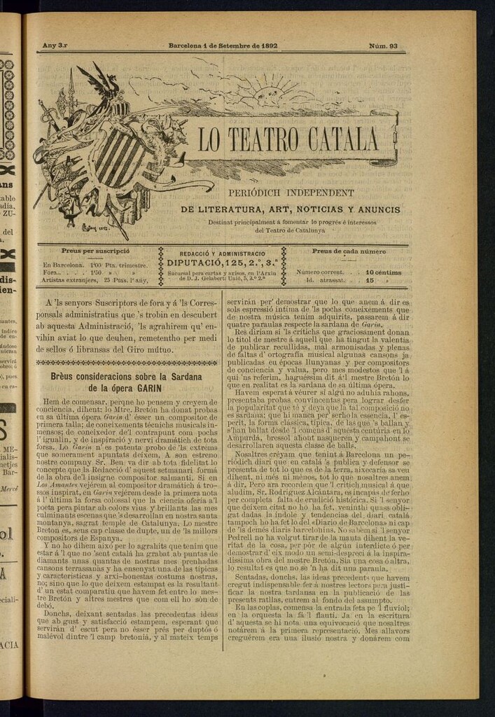 Miniatura de Lo Teatro Catalá del 1 de setembre de 1892