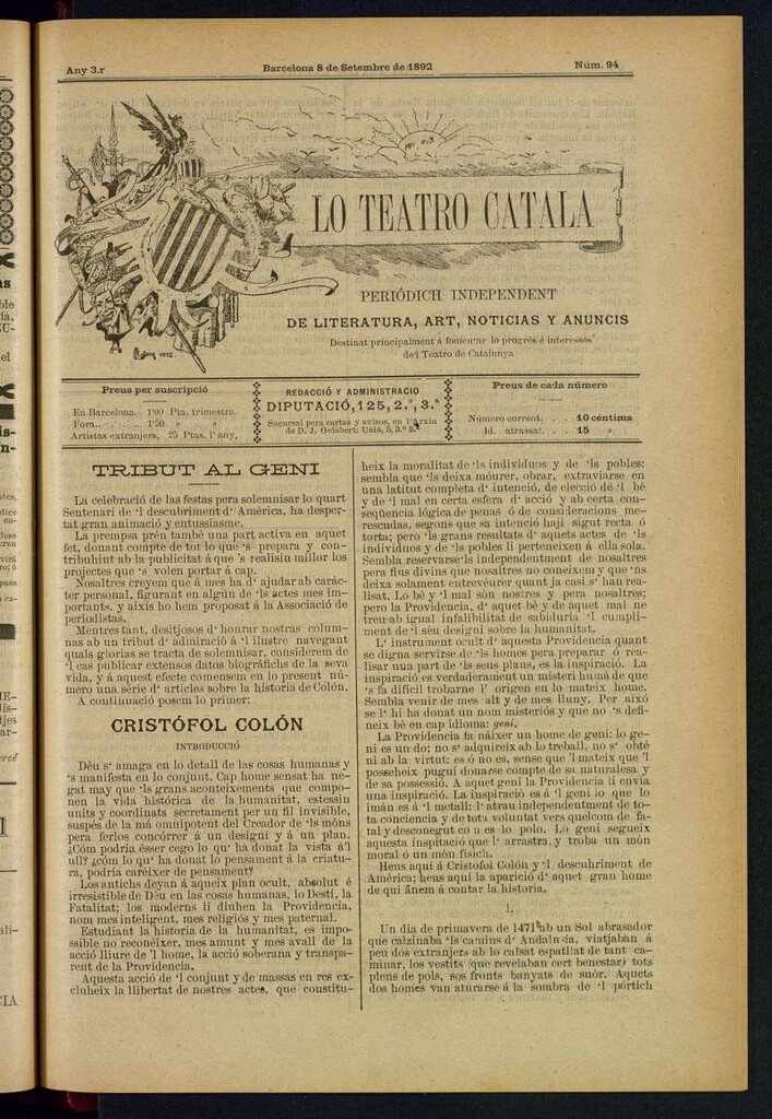 Miniatura de Lo Teatro Catalá del 8 de setembre de 1892