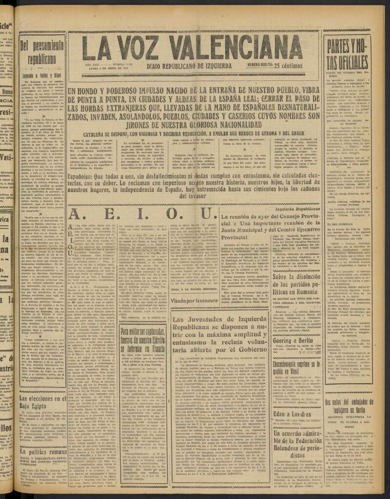 Miniatura de La Voz Valenciana del 4 de abril de 1938