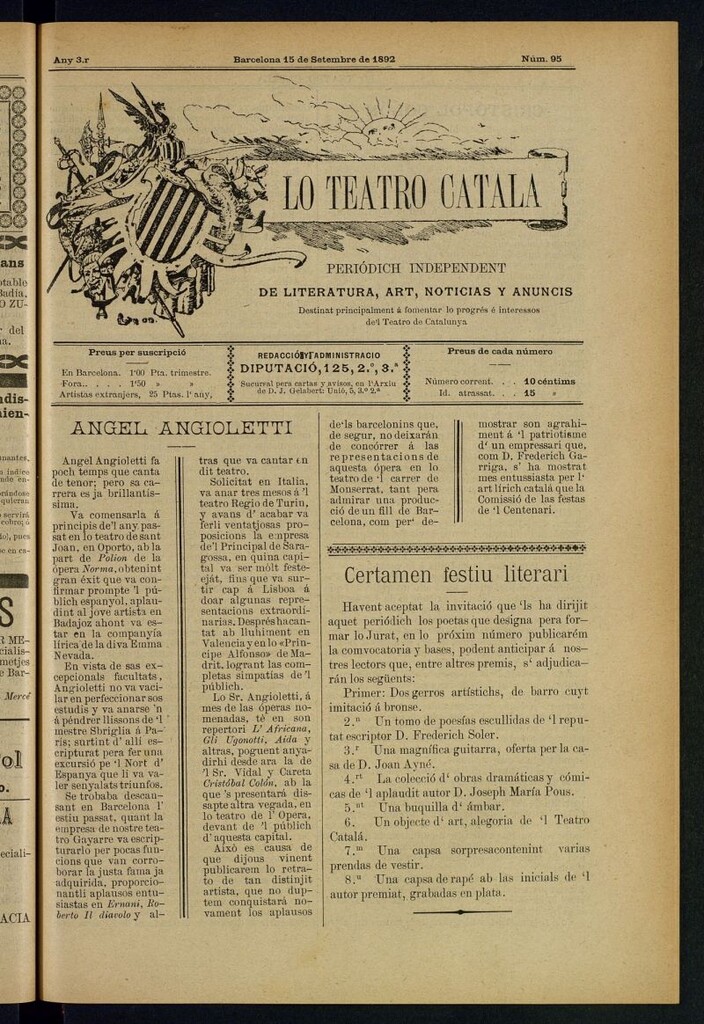 Miniatura de Lo Teatro Catalá del 15 de setembre de 1892