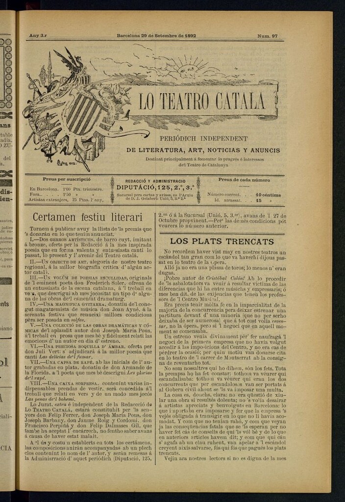 Miniatura de Lo Teatro Catalá del 29 de setembre de 1892