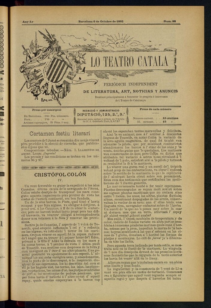 Miniatura de Lo Teatro Catalá del 6 de octubre de 1892