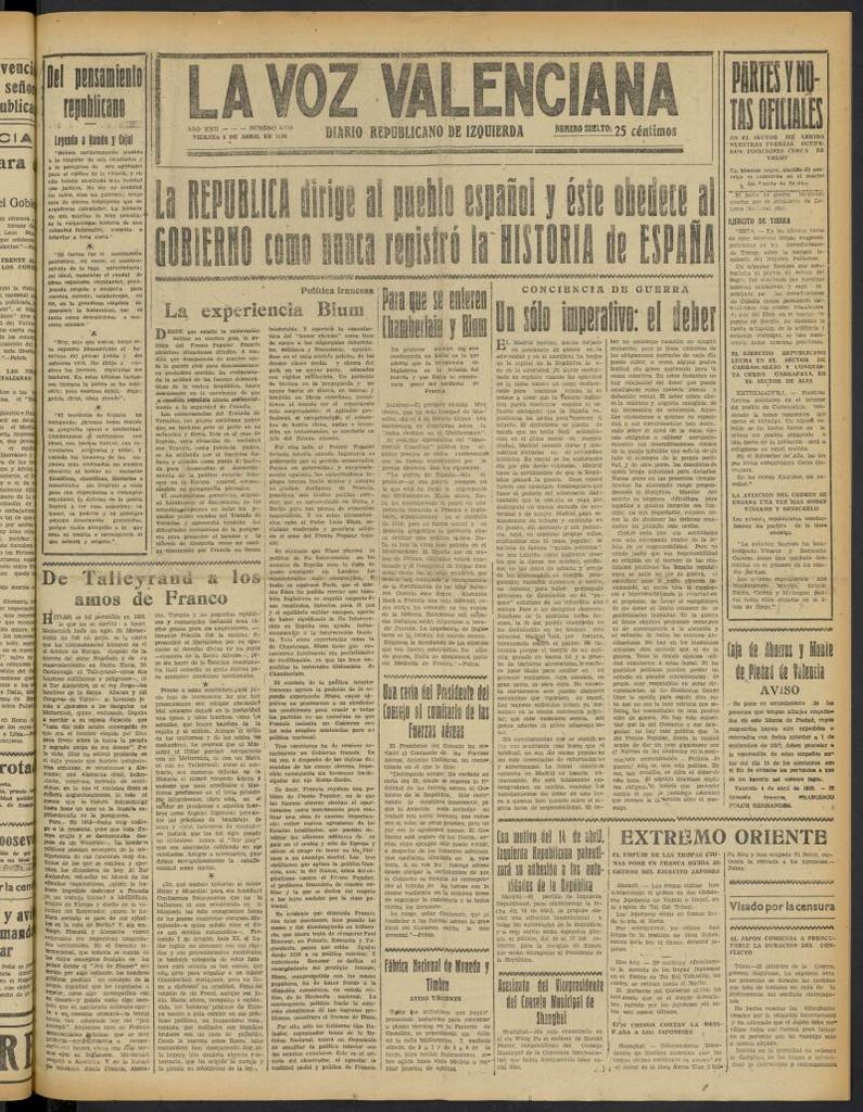Miniatura de La Voz Valenciana del 8 de abril de 1938