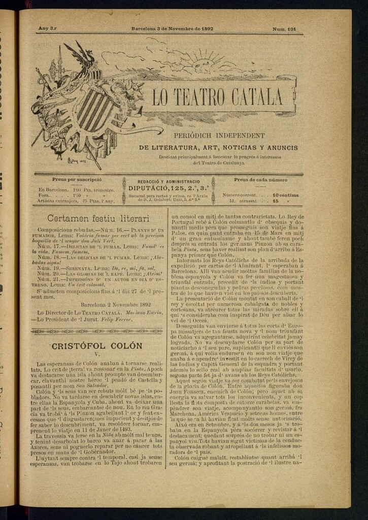 Miniatura de Lo Teatro Catalá del 3 de novembre de 1892