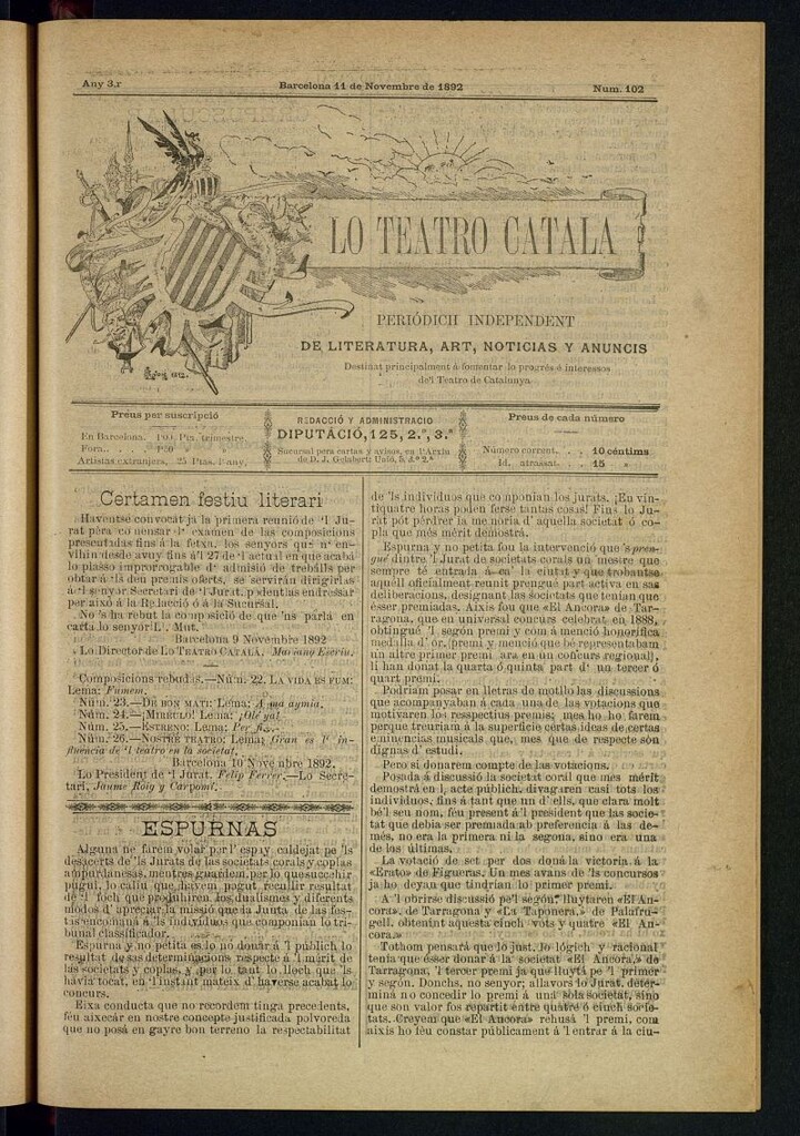 Miniatura de Lo Teatro Catalá del 11 de novembre de 1892