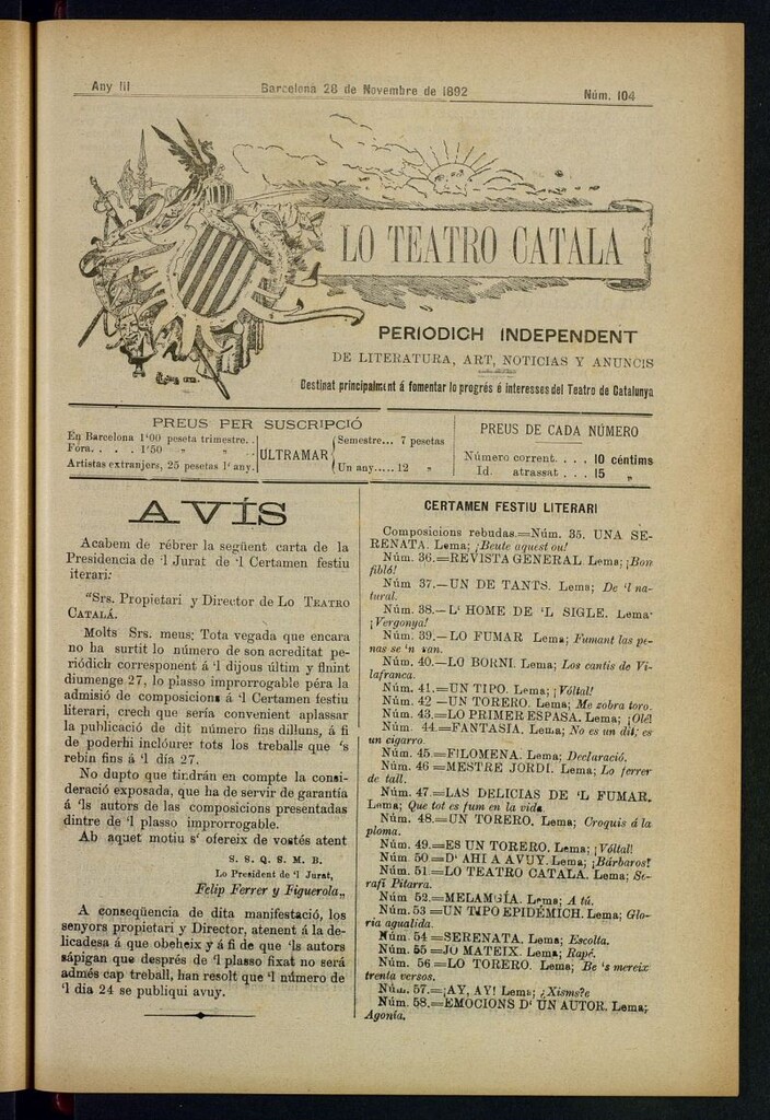Miniatura de Lo Teatro Catalá del 28 de novembre de 1892