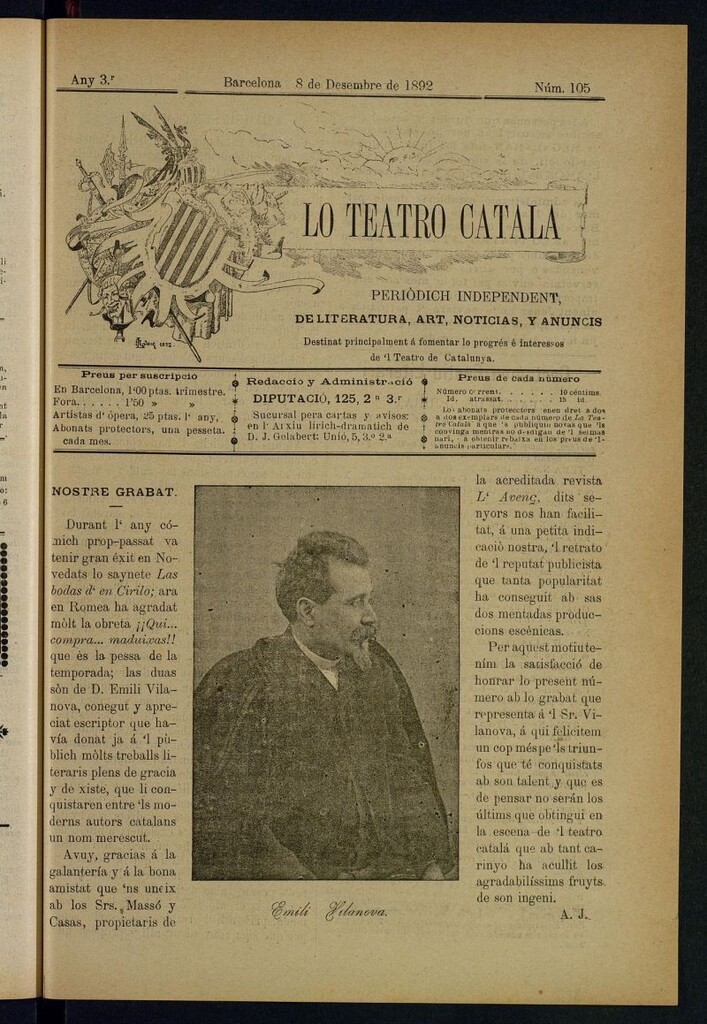 Miniatura de Lo Teatro Catalá del 8 de desembre de 1892