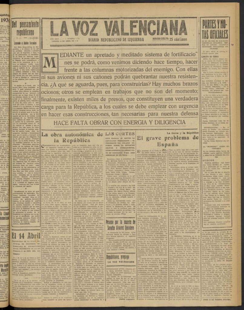 Miniatura de La Voz Valenciana del 15 de abril de 1938