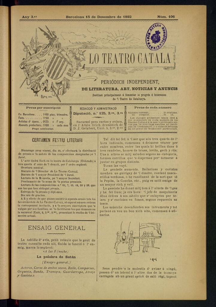 Miniatura de Lo Teatro Catalá del 15 de desembre de 1892
