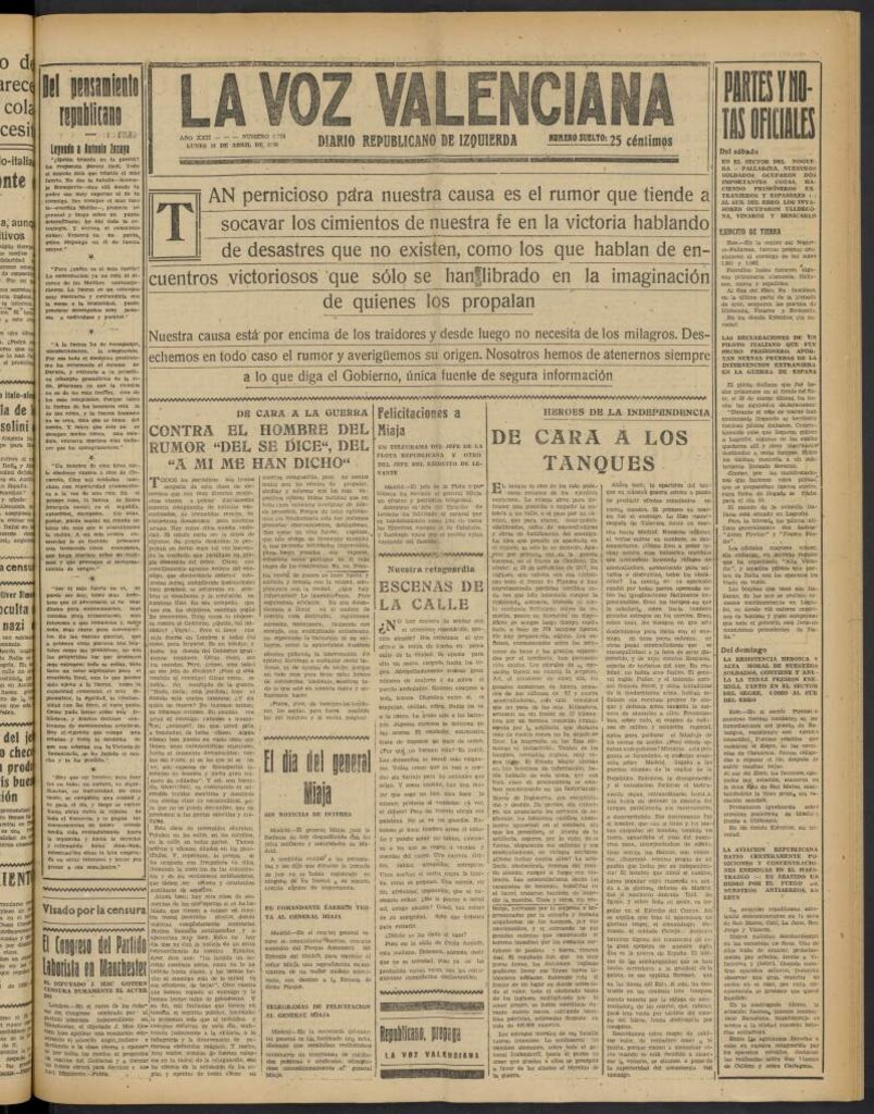 Miniatura de La Voz Valenciana del 18 de abril de 1938