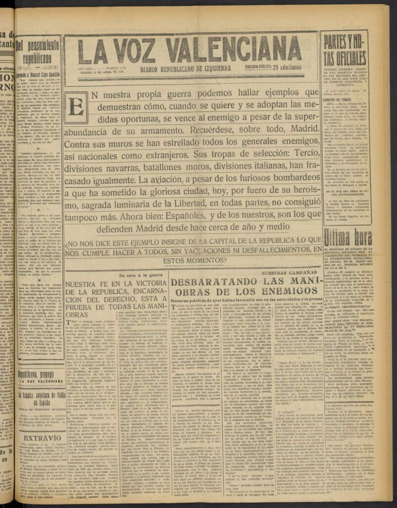 Miniatura de La Voz Valenciana del 19 de abril de 1938
