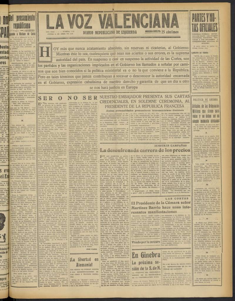 Miniatura de La Voz Valenciana del 21 de abril de 1938
