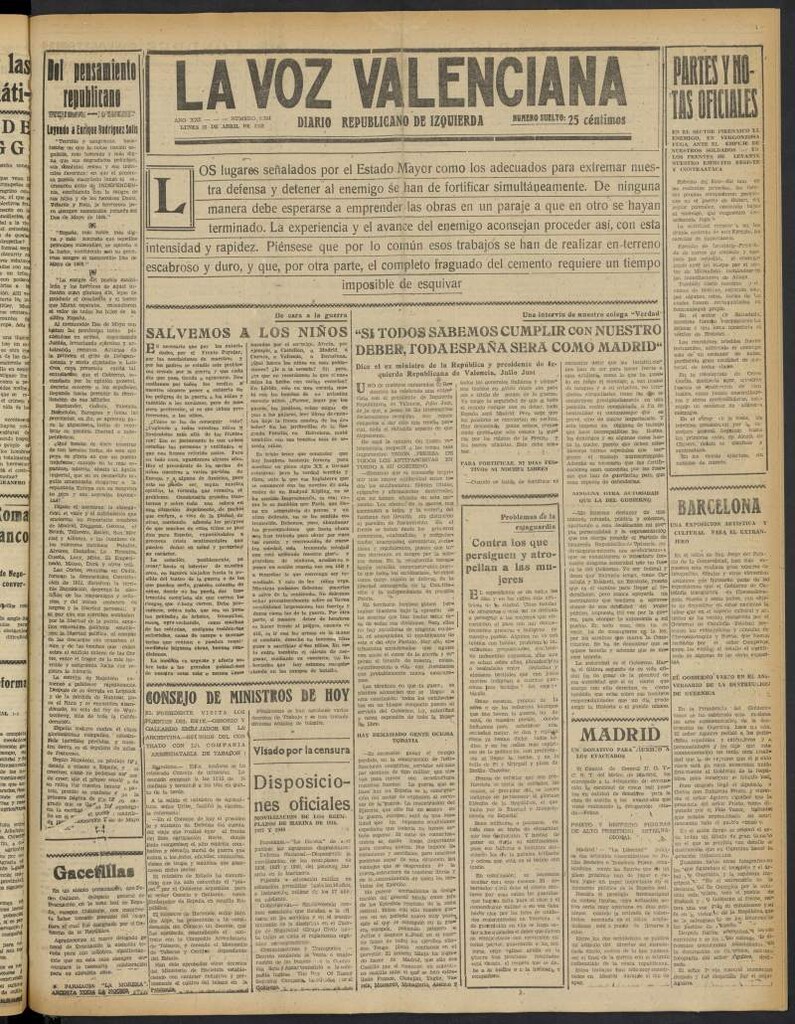 Miniatura de La Voz Valenciana del 25 de abril de 1938