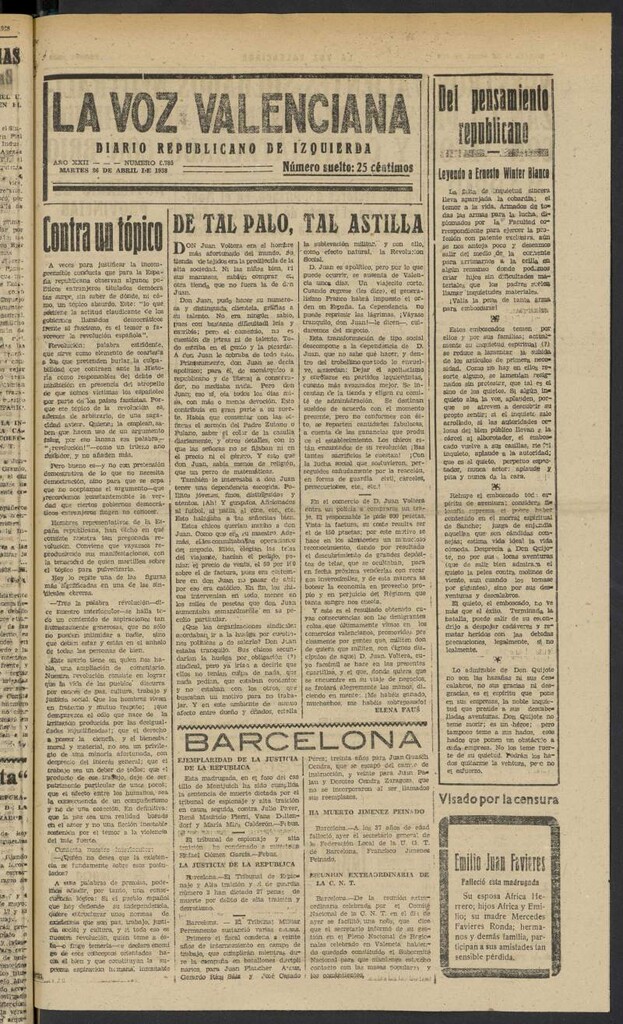 Miniatura de La Voz Valenciana del 26 de abril de 1938