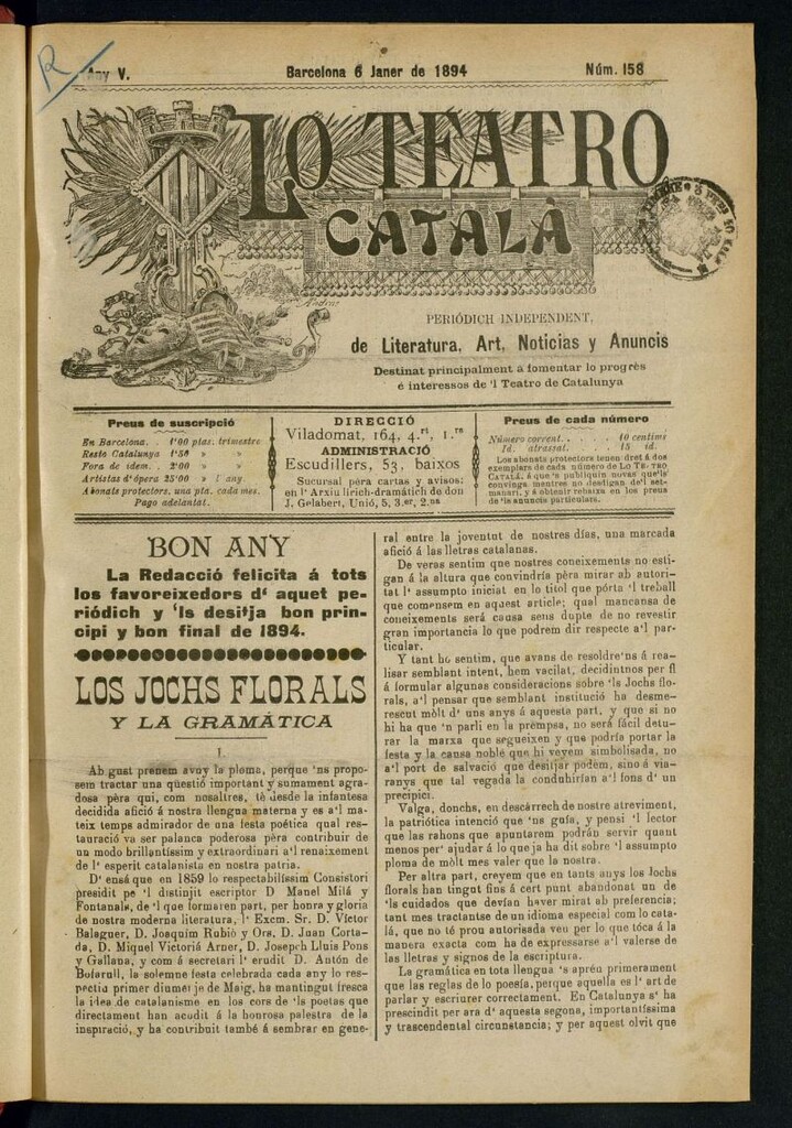 Miniatura de Lo Teatro Catalá del 6 de janer de 1894